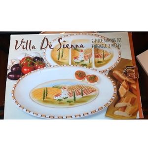 NIB Villa De Sienna 2-piece Serving Plate Set, Hand Painted Clay Art
